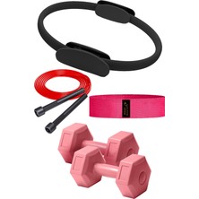 PremiumPort Çift Pilates Çemberi, 2 Dambıl, Atlama Ipi ve Squat Band Seti