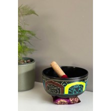 PremiumPort Renkli Tibet Meditasyon Çanı ve Mürdüm Alt Yastıklı Set