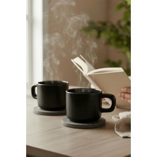 Heredot 2 Adet El Yapımı 260 ml Siyah Parlak Seramik Mug Çay Kahve Kupası MIT1302