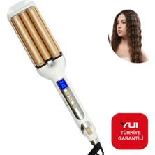 Feyza Design LED Göstergeli Seramik Su Dalgası Saç Maşası, Parlak ve Pürüzsüz Bukleler Için