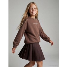LC Waikiki Lcw Kids Kahverengi Baskılı Kız Çocuk Sweatshirt