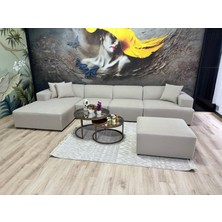 Erduran Mobilya Monza 4 Modül Artı Puf Uzanmalı Zero 03 Leke Tutmaz Kumaş Köşe Koltuk Takımı