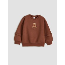 LC Waikiki Lcw Kids Kahverengi Baskılı Kız Çocuk Kalın Sweatshirt