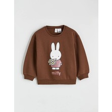 LC Waikiki Lcw Kids Kahverengi Miffy Baskılı Kız Çocuk Kalın Sweatshirt