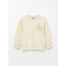 LC Waikiki Lcw Kids Bej Bisiklet Yaka Çiçek Aplikeli Kız Çocuk Sweatshirt