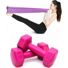 PremiumPort 1 kg x 2 Fuşya Dambıl ve Pilates Bandı Seti