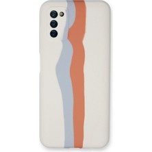 Pazarcan Galaxy A03S Kılıf Ebruli Lansman Silikon - Beyaz-Turuncu