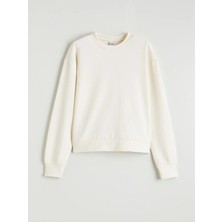 LC Waikiki Lcw Kids Ekru Bisiklet Yaka Kız Çocuk Soft Touch Sweatshirt