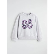 LC Waikiki Lcw Kids Gri Bisiklet Yaka New York Baskılı Kız Çocuk Kalın Sweatshirt