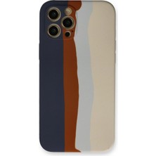 Pazarcan Iphone 12 Kılıf Ebruli Lansman Silikon - Lacivert-Krem