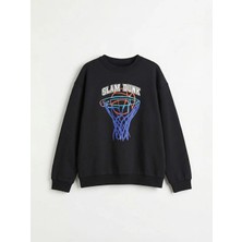 LC Waikiki Lcw Kids Siyah Bisiklet Yaka Baskılı Erkek Çocuk Sweatshirt