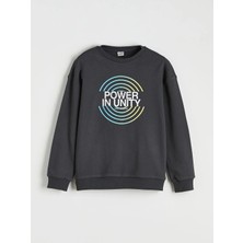 LC Waikiki Lcw Kids Antrasit Bisiklet Yaka Baskılı Erkek Çocuk Sweatshirt