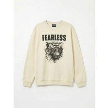 LC Waikiki Lcw Kids Bej Bisiklet Yaka Baskılı Erkek Çocuk Sweatshirt