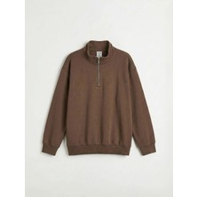 LC Waikiki Lcw Kids Kahverengi Dik Yaka Fermuarlı Erkek Çocuk Sweatshirt