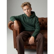 LC Waikiki Lcw Kids Yeşil Kapüşonlu Erkek Çocuk Kalın Sweatshirt