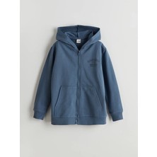 LC Waikiki Lcw Kids Mavi Kapüşonlu Erkek Çocuk Fermuarlı Sweatshirt