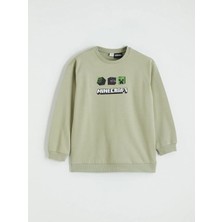 LC Waikiki Lcw Kids Yeşil Minecraft Baskılı Erkek Çocuk Sweatshirt