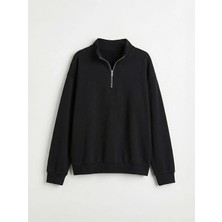 LC Waikiki Lcw Kids Siyah Yarım Fermuarlı Dik Yaka Erkek Çocuk Sweatshirt