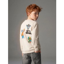 LC Waikiki Lcw Kids Bej Brawl Stars Baskılı Erkek Çocuk Sweatshirt