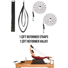 PremiumPort Çift Pilates Reformer Halatı ve Siyah Elcik Straps Seti