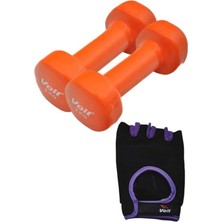 PremiumPort 2kg Turuncu Dumbell Çift Seti ve Mor Ağırlık Eldivenleri