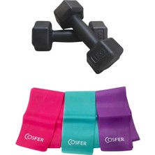 PremiumPort Siyah Dambıl 1 kg x 2 ve Pilates Direnç Bandı Seti, Evde Spor Için Ideal