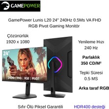 Gamepower Lunis L20 24" 0.5 Ms Full Hd Pivot 240 Hz Oyuncu Monitörü  + Oyuncu  Mouse Hediye