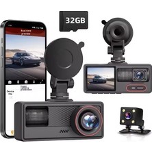 Bubitechh B001 Araç Kamerası Wifi Destekli 3 Kanallı Ön Arka Iç Kamera Siyah Park Modu G-Sensör