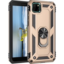 LTG Nova Y5P Kılıf Sofya Yüzüklü Silikon Kapak - Gold