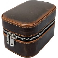 Özer Kutu Tekli Fermuarlı Deri Saat Kutusu (Kahverengi)