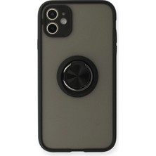 SiHako Iphone 11 Kılıf Montreal Yüzüklü Silikon Kapak - Siyah