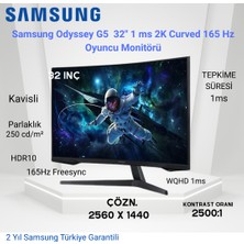 Samsung Odyssey G5 32" 1 Ms 2k Curved 165 Hz Oyuncu Monitörü + Oyuncu Mouse Hediye