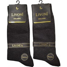 Livoni Exclusive 2 Çift Erkek Gri Bambu Lüks Dikişsiz Çorap