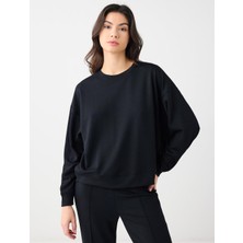 Jimmy Key Siyah Rahat Kesim Bisiklet Yaka Modal Örme Sweatshirt