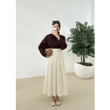 Moda Aksa 5407 Fular Yakalı Gömlek Mürdüm