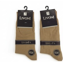 Livoni 2 Çift Erkek Koyu Bej Pamuklu Dikişsiz Çorap