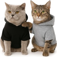 Feyza Design Siyah-Gri Iki Parça Sweatshirt Hoodie, Yavru ve Orta Boy Kediler Için