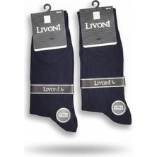 Livoni 2 Çift Erkek Lacivert Pamuklu Dikişsiz Çorap