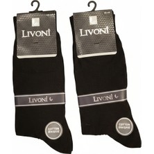 Livoni 2 Çift Erkek Siyah Pamuklu Dikişsiz Çorap