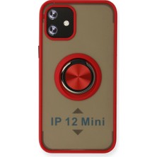 Pazarcan Iphone 12 Kılıf Montreal Yüzüklü Silikon Kapak - Kırmızı