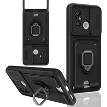 Pazarcan Redmi 12C Kılıf Zuma Kartvizitli Yüzüklü Silikon - Siyah