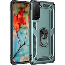Pazarcan Galaxy S21 Kılıf Sofya Yüzüklü Silikon Kapak - Yeşil