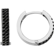 Siyah Pırlanta Taşlı Büyük Halka Küpe 0402E0040