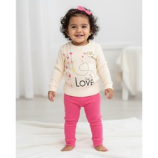Ege Bebek Kız Bebek Fitilli Mevsimlik Ince Kalp Baskılı 3-6-9-12-18 Aylık 2'li Alt Üst Takım