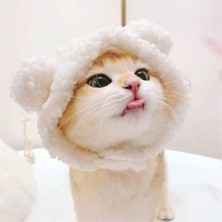 Feyza Design Sevimli Beyaz Kedi Şapkası, Ayarlanabilir, M Boyut, 1 Yaş ve Üzeri