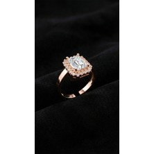 Roza Silver 926 Ayar Zirkon Taşlı Rose Ayarlanabilir Baget Gümüş Yüzük