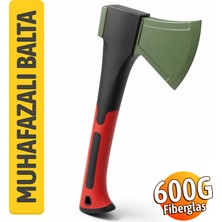 Rico Fiber Saplı Pvc Muhafazalı Profesyonel Balta (600 Gr) Kamp Hobi Odun Kesme Ayırma Baltası Kırmız