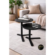 3art Metal Dekorasyon 2’li Yuvarlak Yan Sehpa Seti – Modern Orta & Zigon Sehpa - Salon, Ofis, Balkon