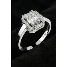 Roza Silver 925 Ayar Zirkon Taşlı 3 Sıra Ayarlanabilir Baget Gümüş Yüzük