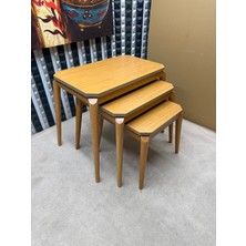 Sandıkçı Hacı Hafız Iskandinav Tasarım Ahşap Zigon Sehpa Seti – 3’lü, Doğal Ahşap Zigon Sehpa